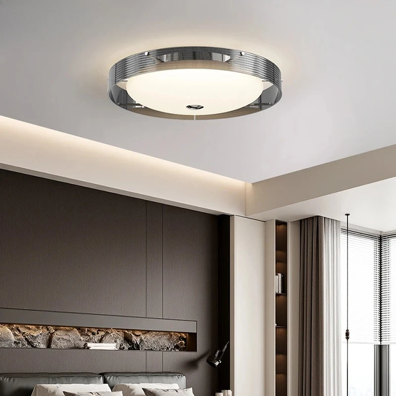 Nordic Rotundity Smoke Gray LED Ceiling Light Acrylic Lampshade Modern Living Room Bedroom Restaurant Kitchen Study Hanging Lamp