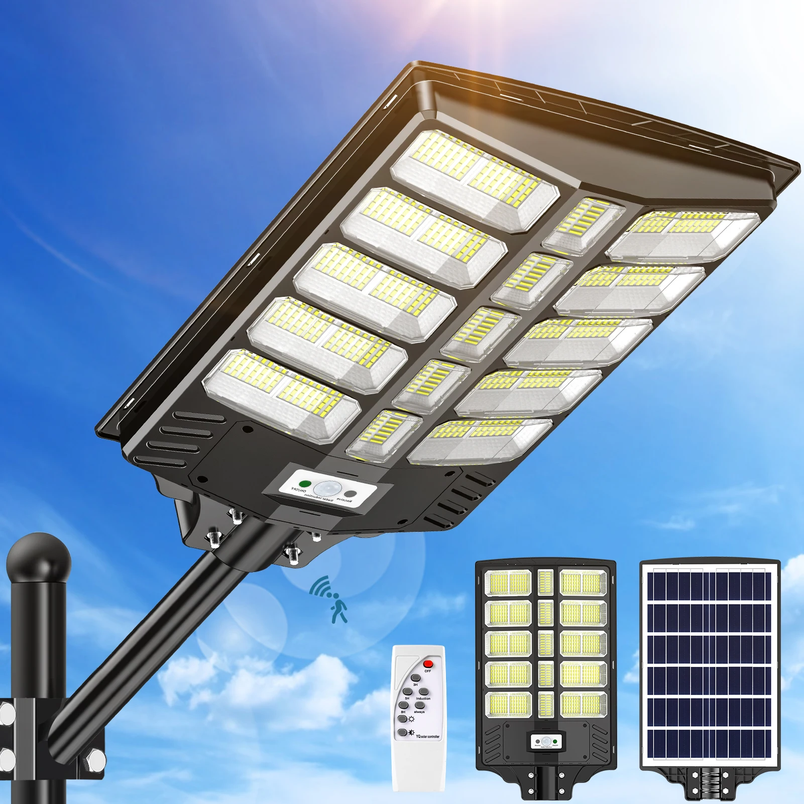 1200 W Solar-LED-Außenbeleuchtung mit Bewegungssensor, superhelle Wandleuchte, wasserdichte Solarleuchte für Garten, Straße, Terrasse
