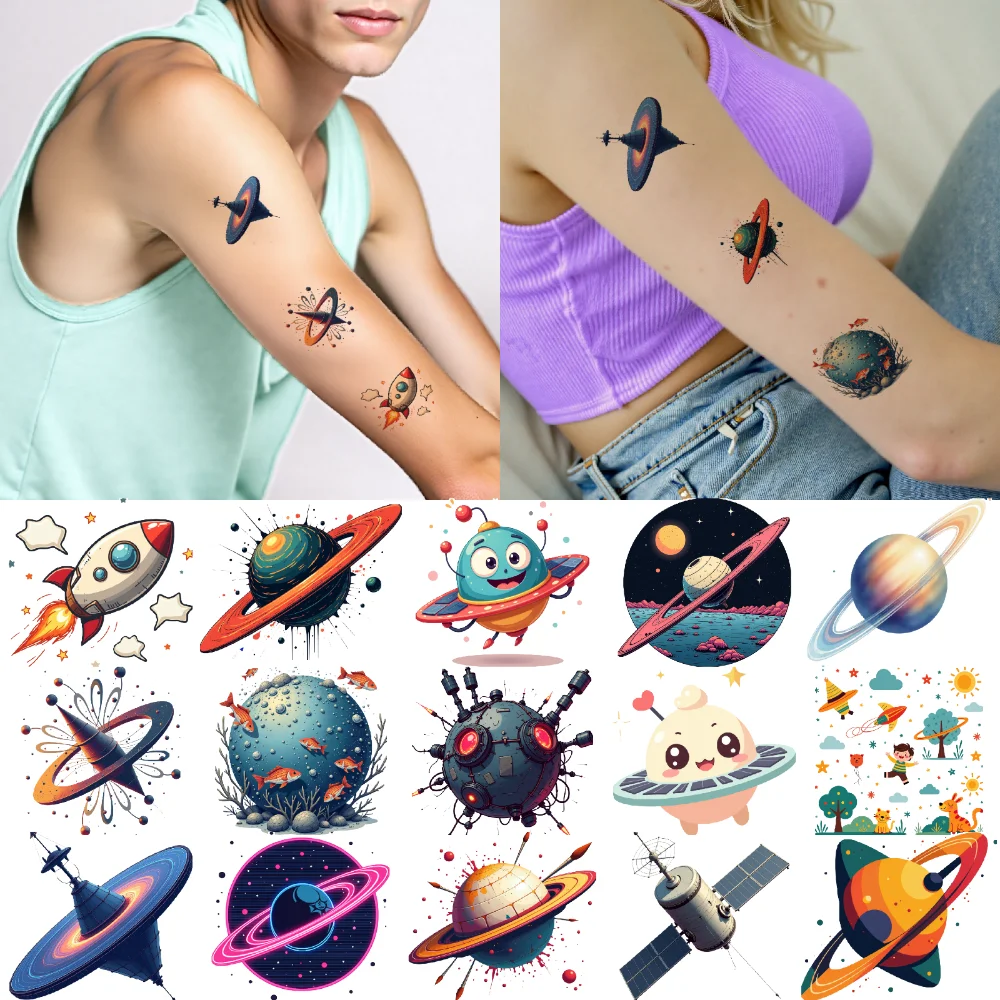 

28pcs Planets Waterproof Temporary Tattoo Sticker for Kids Boys Girls Disposable Tattoo Stickers Body Art Arm Fake Tattoos