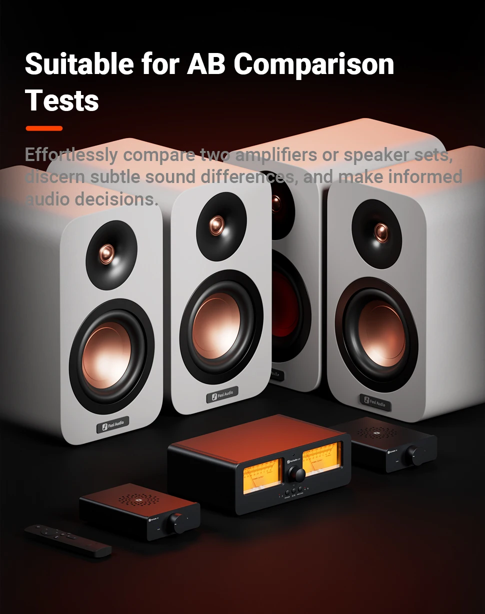 Fosi Audio LC30 Verstärker Lautsprecher Umschalter 2-in-2 Out Dual Analog VU Meter Audio Umschalter Box mit DB Panel Display mit Fernbedienung – Detail 6