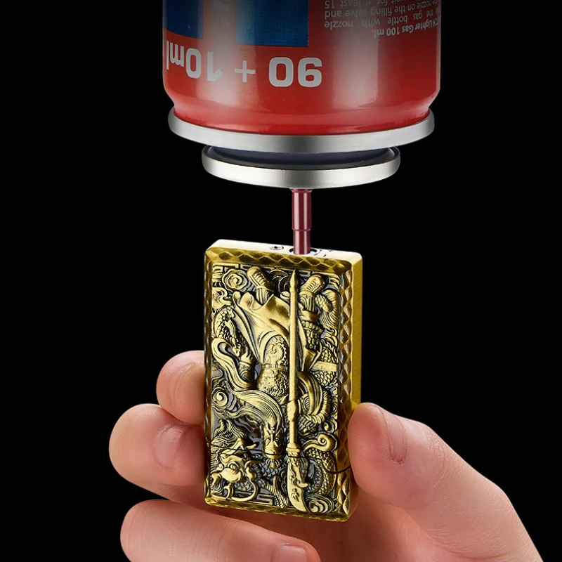 Embossed Windproof Direct Charge Lighter Butane Gas Blue Flame Open Cover Loud Steel Sound Personalized Lighter