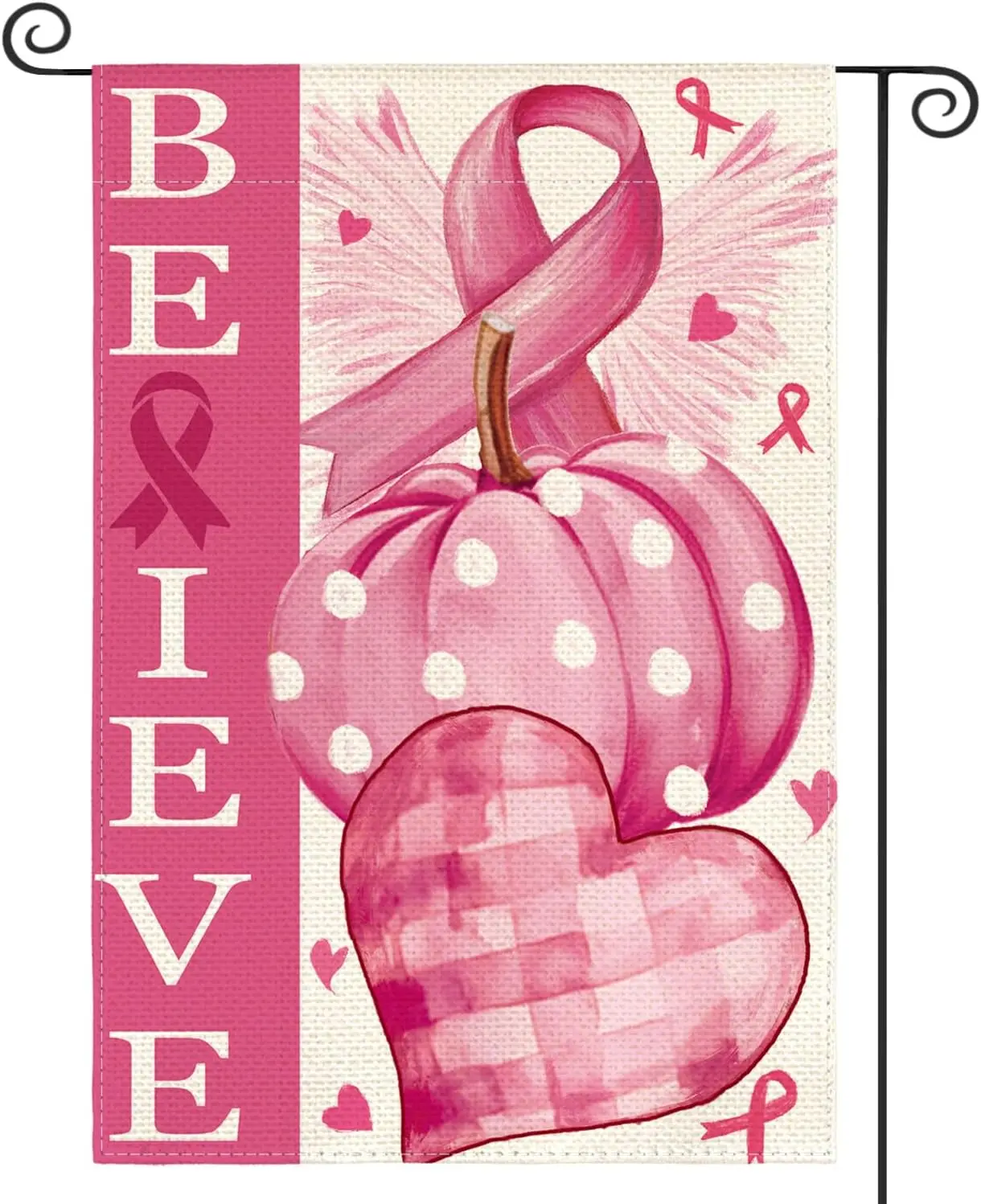AVOIN colorlife Breast Cancer Awareness Garden Flag 12x18 Inch Double Sided Outside, October Pink Inspirational Support Yard KKW