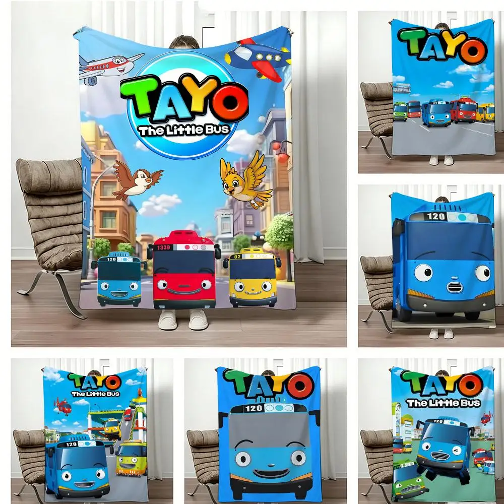 Anime T-Tayo the L-Little Bus Throw Lightweight 240g Flannel Blanket Soft Skin-friendly for Summer Cooling