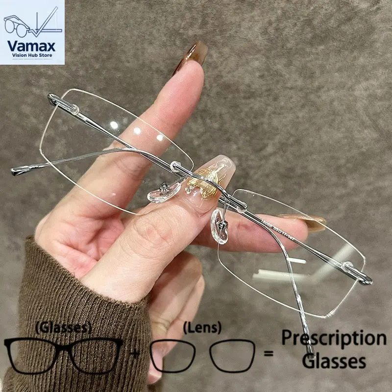 

VAMAX Rimless Prescription Glasses Small Frame Trendy Style Women Eyewear Ultra Light Frame Glasses Men