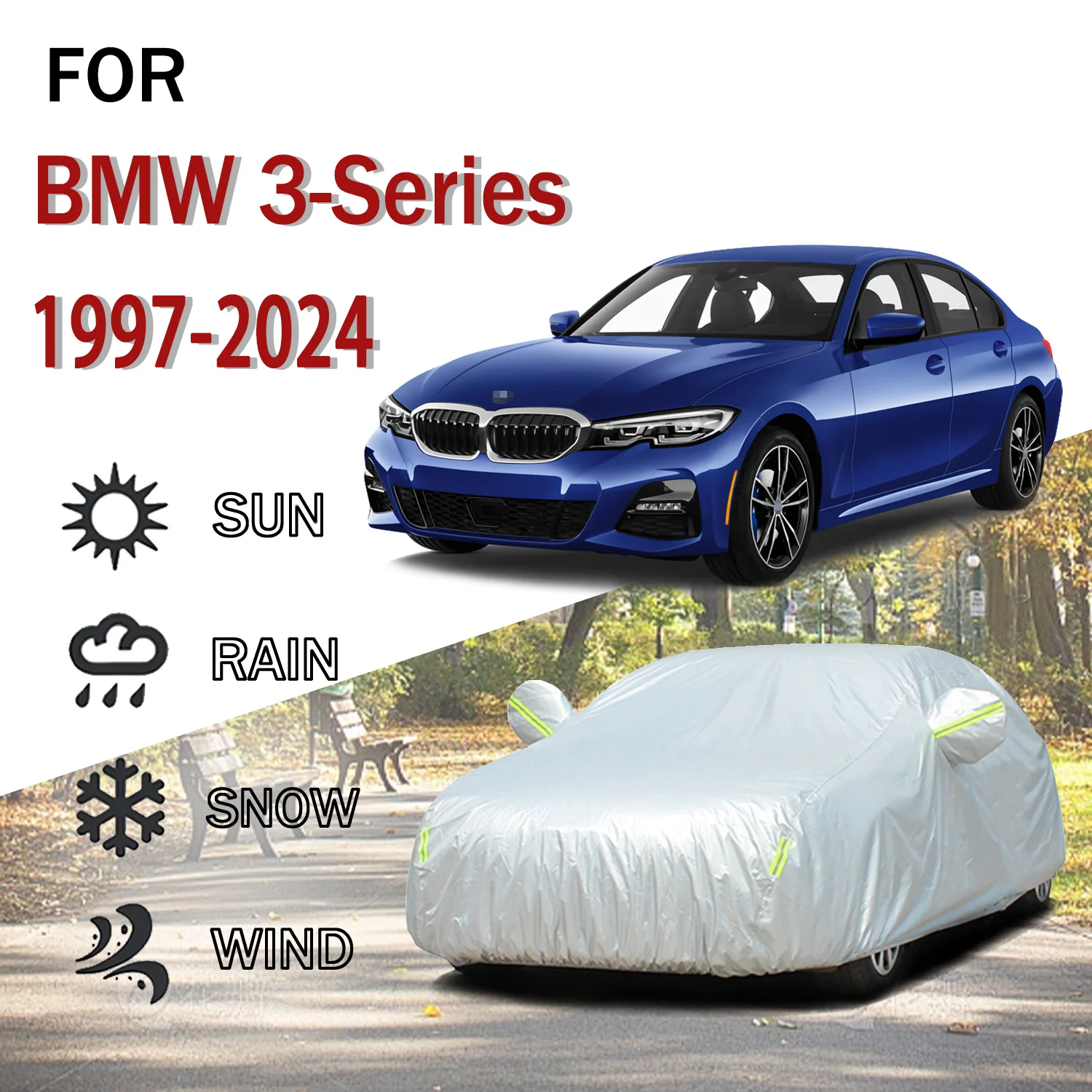 

Для BMW 3-Series 1997-2024 гг. Наружная защита, полный 190T, автомобильные чехлы, снежный чехол, солнцезащитный козырек, пылезащитный чехол, внешние аксессуары для автомобиля