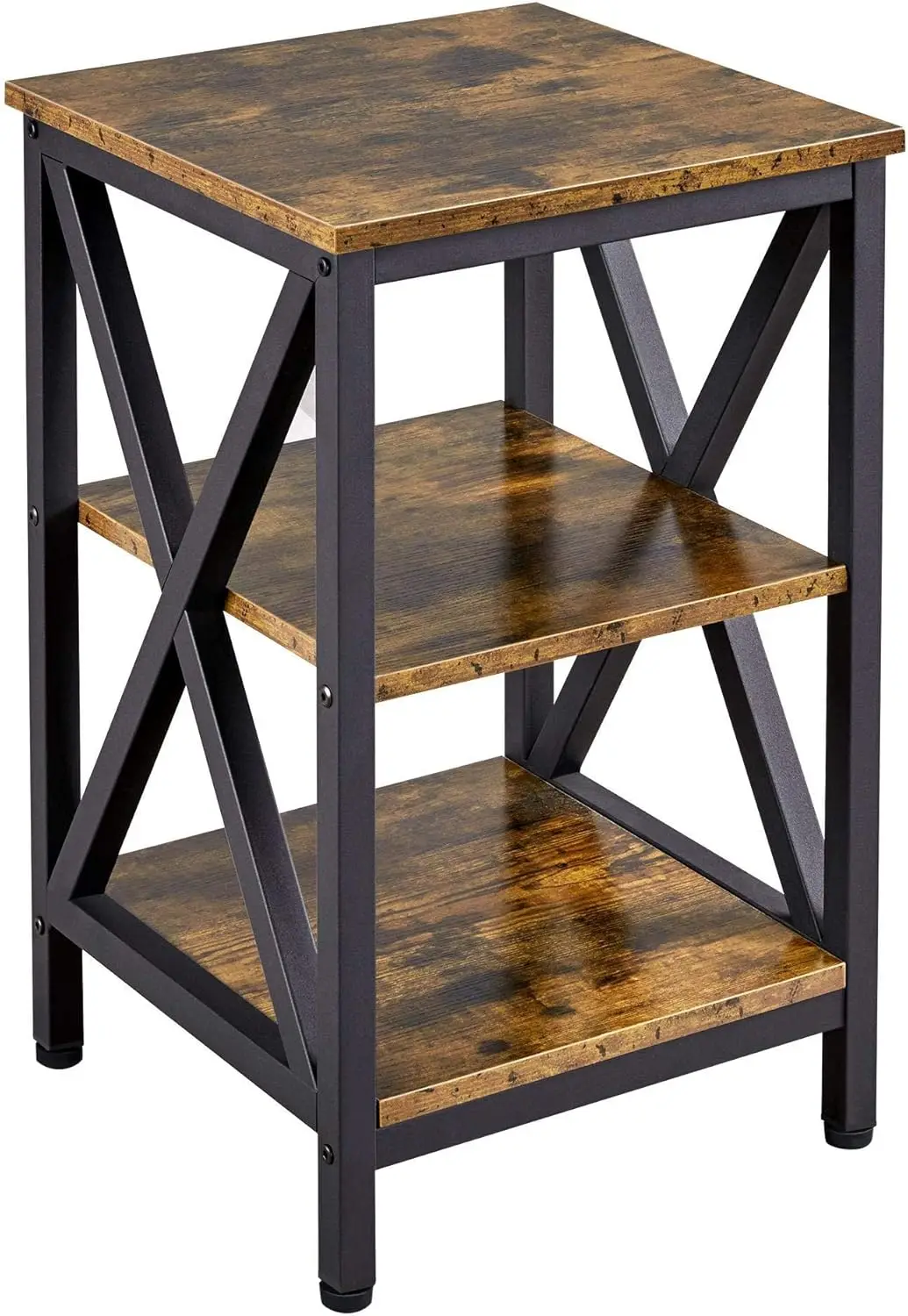 Yaheetech Industrial End Tables,3-Tier Side Tables with Storage Shelves for Living Room,X Design Sofa Tables, Strong Metal Frame