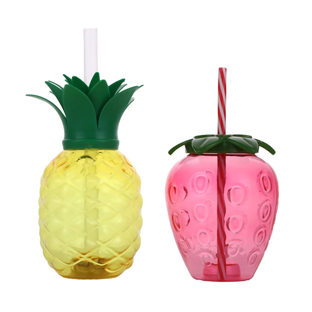 50PCS Party Glowing Cup Fruit Shaped Disposable Plastic Strawberry Straw Cup Drink Cup Pineapple Cup Transparent Strawberry Cup