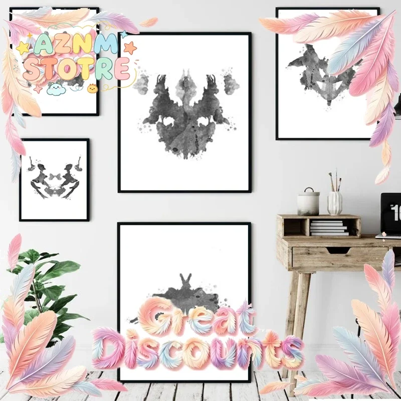 Rorschach Test Watercolor Wall Art Canvas Painting Psychologist Gift Psychological Test Posters and Prints Pictures Clinic De