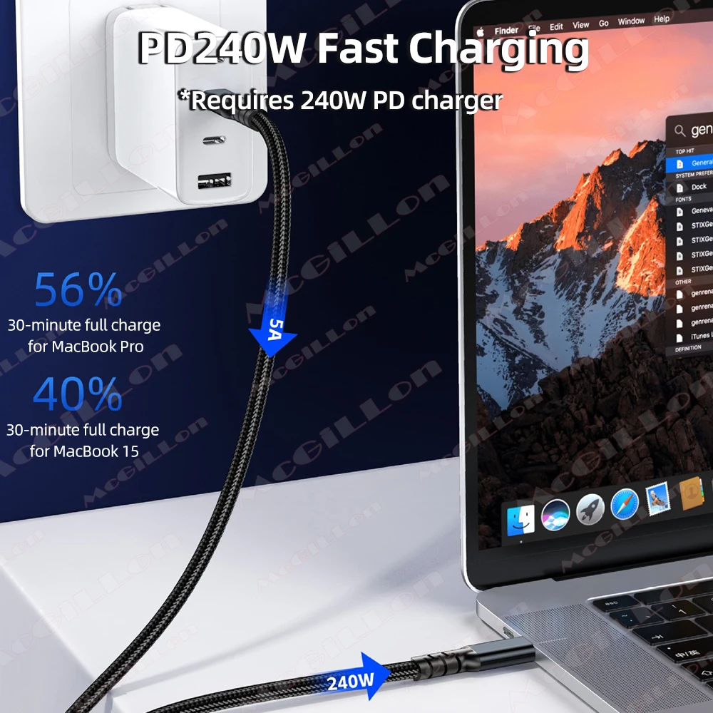 USB4-Kabel 40Gbps 240W 8K 60Hz für Thunderbolt4/3 Typ C zu C Schnelles Lade- und Datenübertragungskabel für Macbook PC Smartphone Tablet – Detail 2
