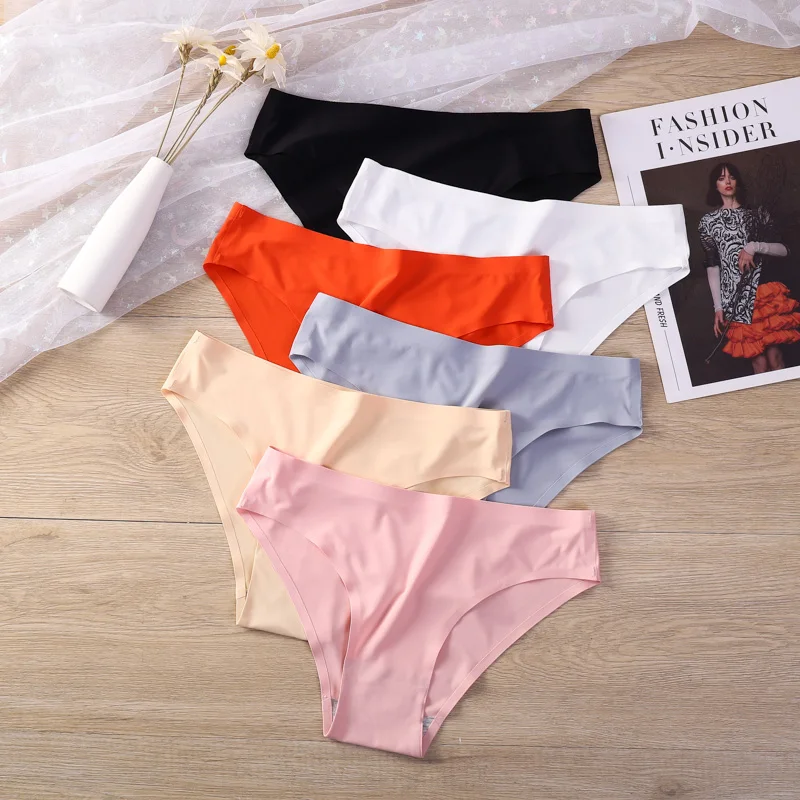 

Комплект из 6 мягких бесшовных нижнего белья для женщин, удобные трусы из ледяного шелка, однотонное нижнее белье для женщин