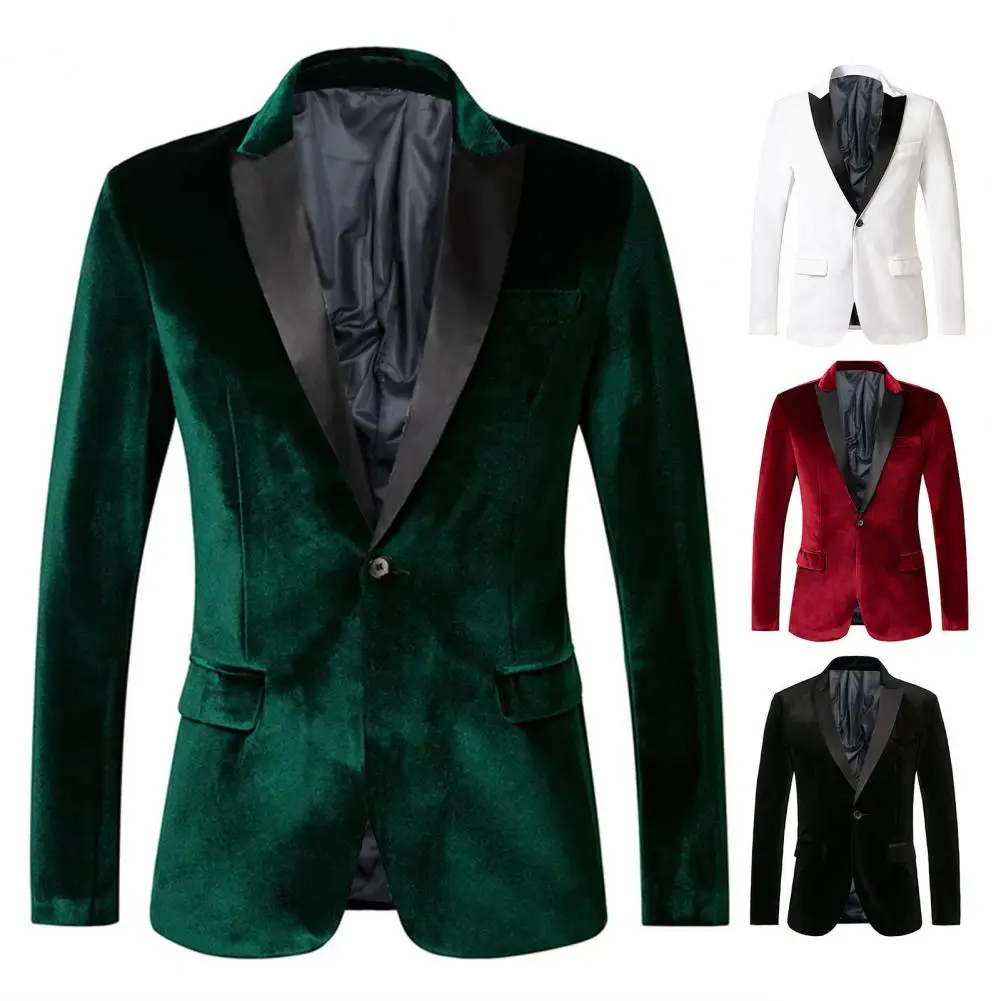 แจ็คเก็ตอาหารค่ําอย่างเป็นทางการ เสื้อสูทกํามะหยี่สีทองหรูหราพร้อมปกปุ่มเดียว เสื้อแจ็คเก็ตแขนยาวสําหรับธุรกิจสวมใส่อย่างเป็นทางการ