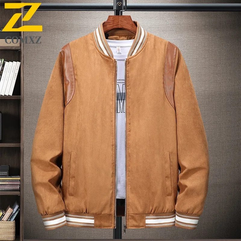 

Men's Faux Suede Baseball Jacket Cotton Padded Warm Casual Relaxed Fit Stand Collar Winter Plus Size Comfortable Outdoor Coat