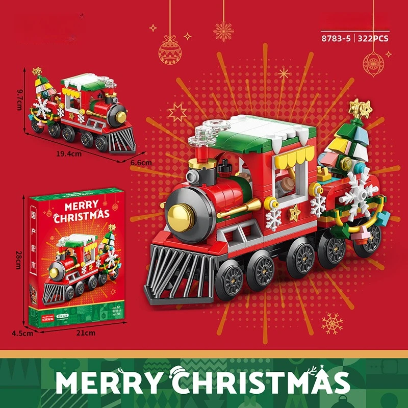 Blocs de construction MOC série de noël, Train/maison/glisser/père noël/pomme/arbre, jouets assemblés, modèle de briques, cadeaux de vacances pour enfants