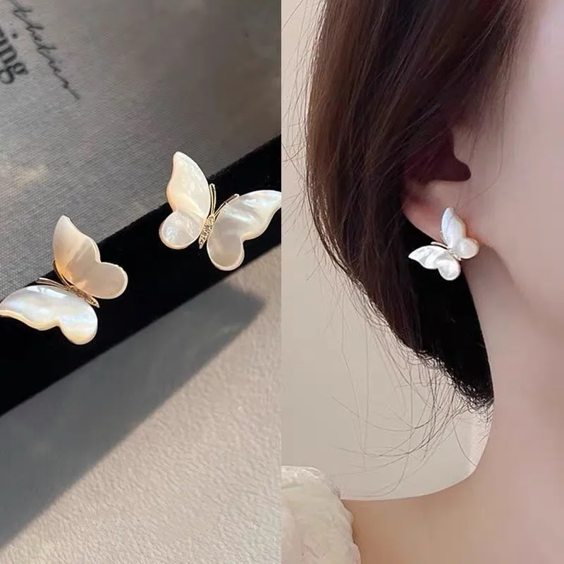 Elegant Luxury New Fashion White Shell Butterfly Stud Earring For Women Party Jewelry Gift