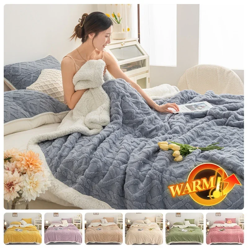 Winter Warm Blankets Fluffy Blanket for Bedroom Comfortable Soft Thick Throw Blankets Solid Color Autumn Bedspread Bed Suppiles