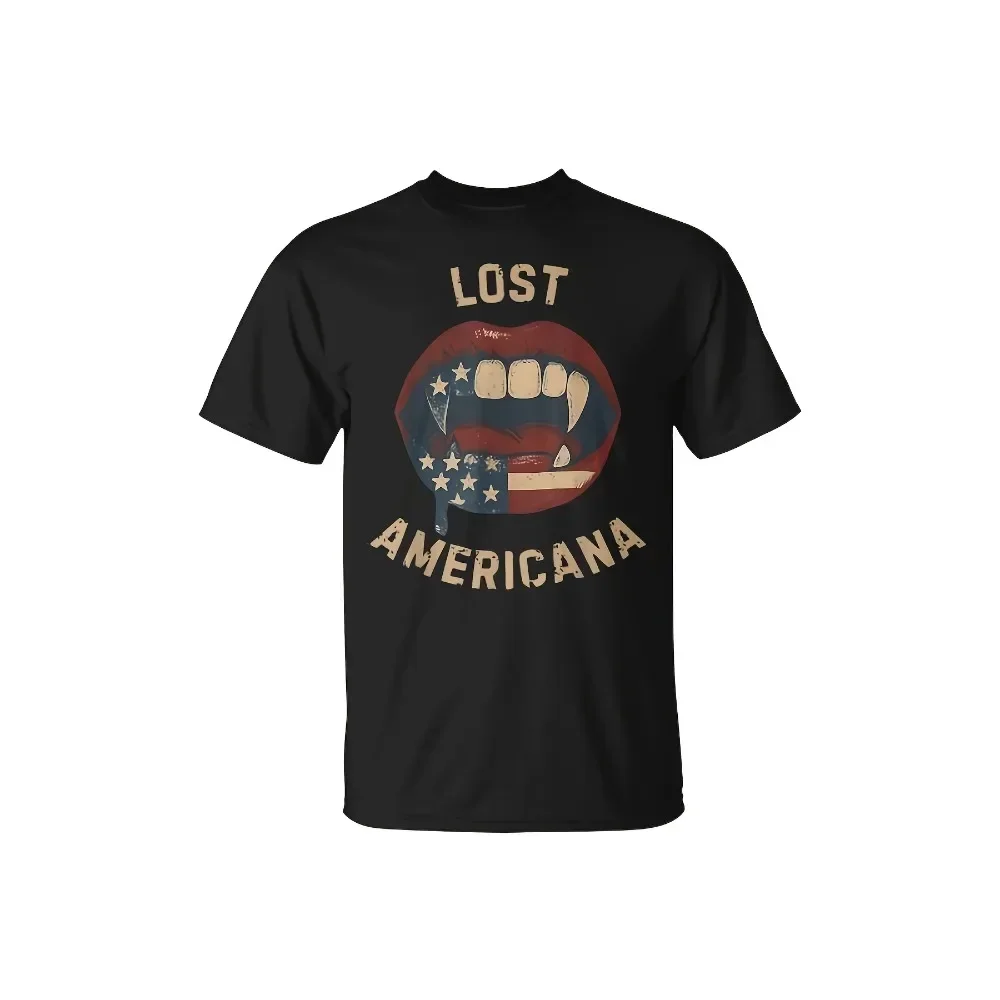 

Lost Americana Vintage Vampire Patriotic Retro T Shirt MazezyEveryday Sportswear Playful Print Tshirt Comfortable Fit