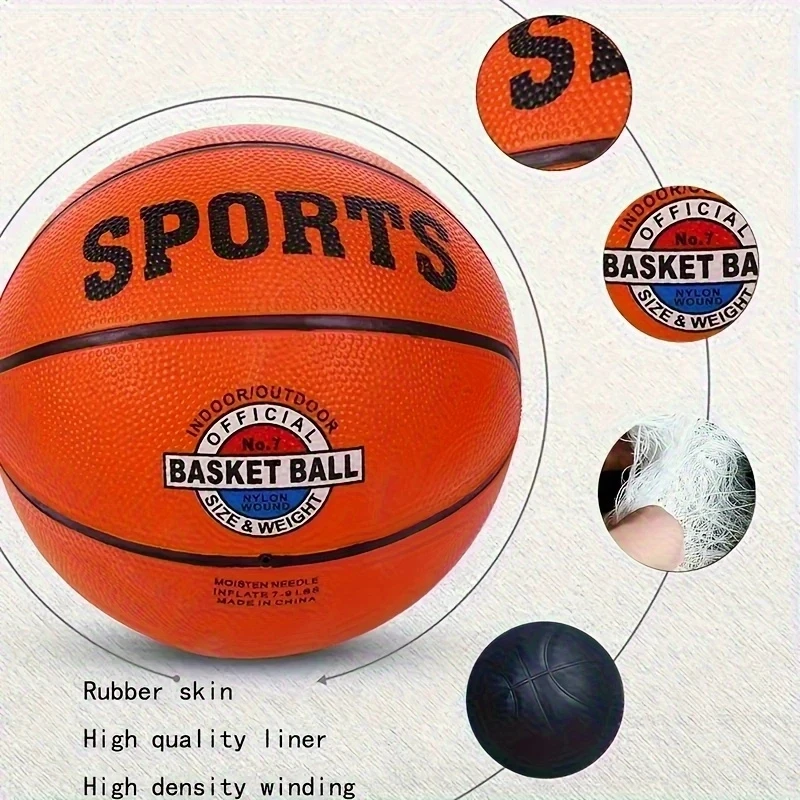 كرة سلة دوارة رقم 3/5/7 للبالغين المراهقين - مادة مطاطية بنية عالية الجودة، مرنة جدًا - مع شعار وشارة رياضية