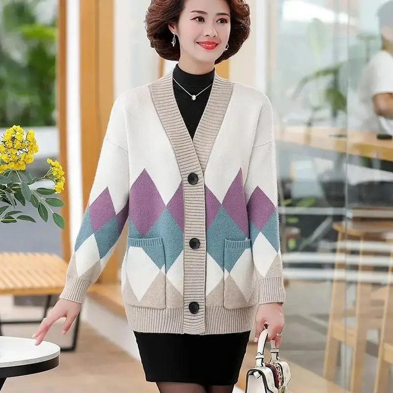

Mom's Western Style Sweater Coat Middle-aged Women's Knitted Cardigan Trendy Tops
