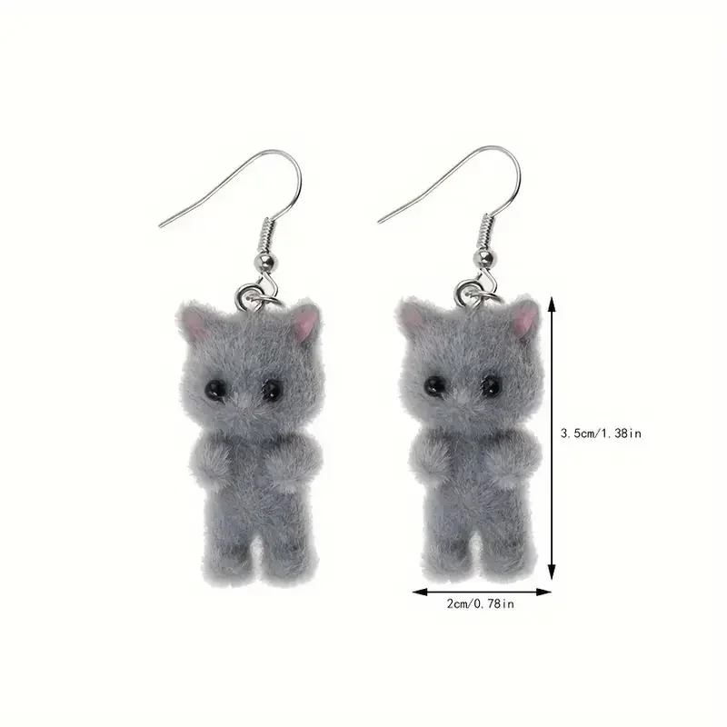 Resin Flocked 3D Cat Earrings - Playful Cartoon Design, Velvety Texture, Ideal Holiday Party Accessory & Gift Idea