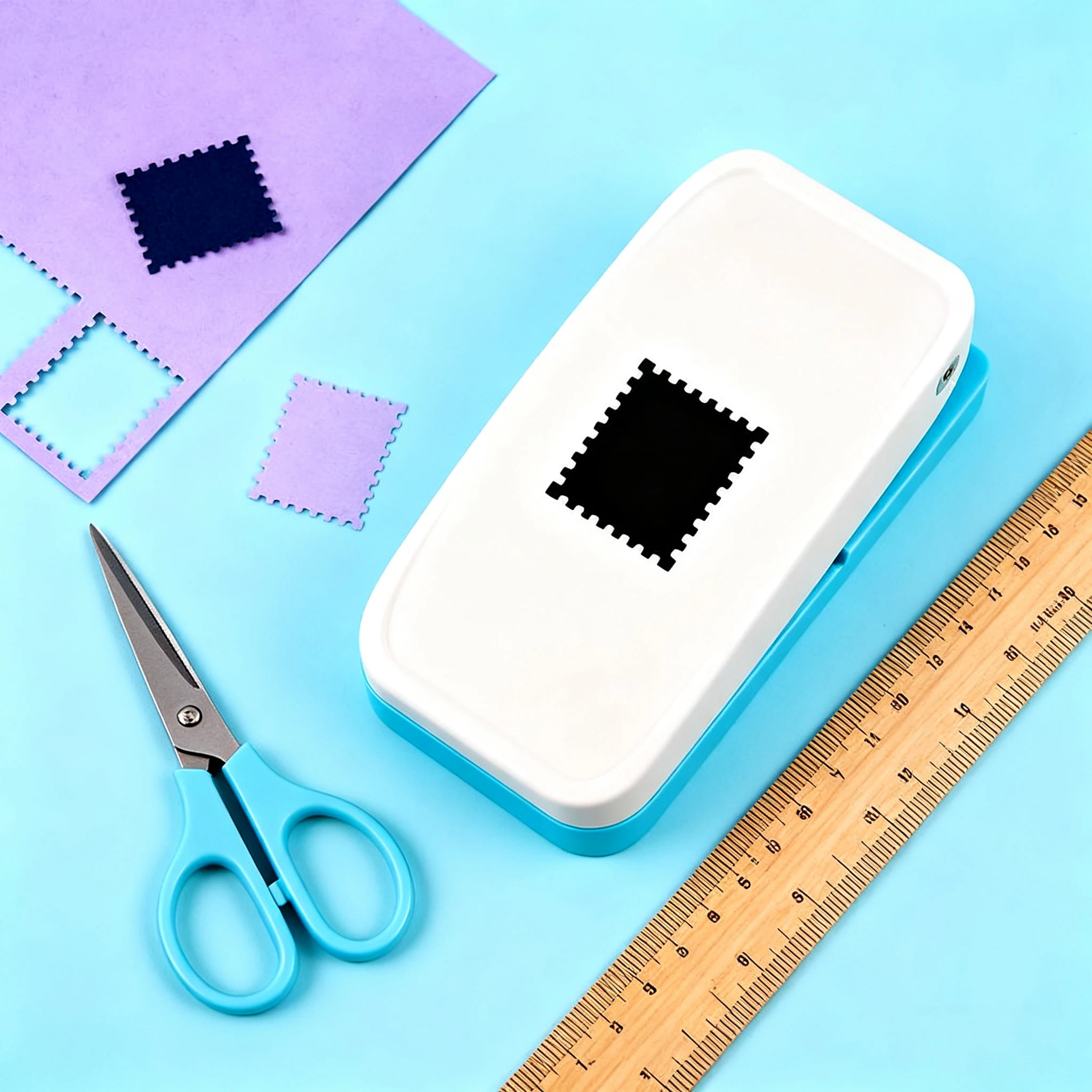 DIY Postage Stamp Shape Punch (1X0.8Inch Rectangular) Perfect Embossing Tool for Holiday Cards, Christmas Scrapbooks & Festive