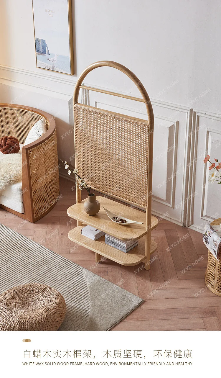 R  solid wood seat screen  rattan screen removable retro entrance door blocking rack