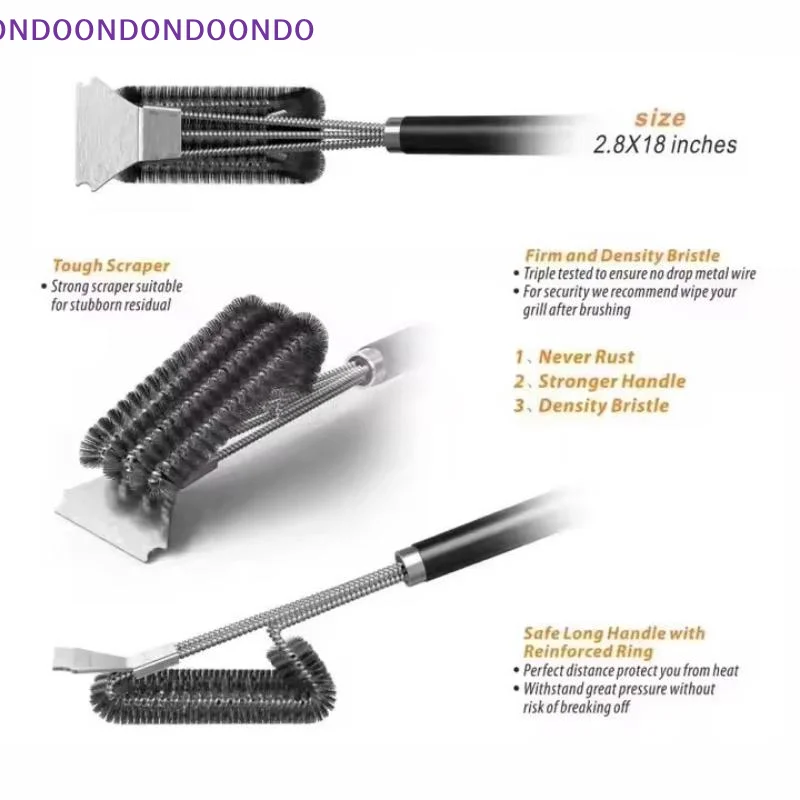 Rust Proof Grill Brush and Scraper with Comfortable Handle 18 Inch Durable BBQ Cleaner for Patio Backyard Grilling