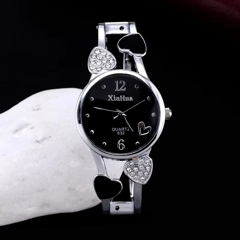 Fashion Elegant Women‘s Stainless Steel Bracelet Bangle Flower Lover Heart Shape Wristwatches Female Best Gift Clock Relogios