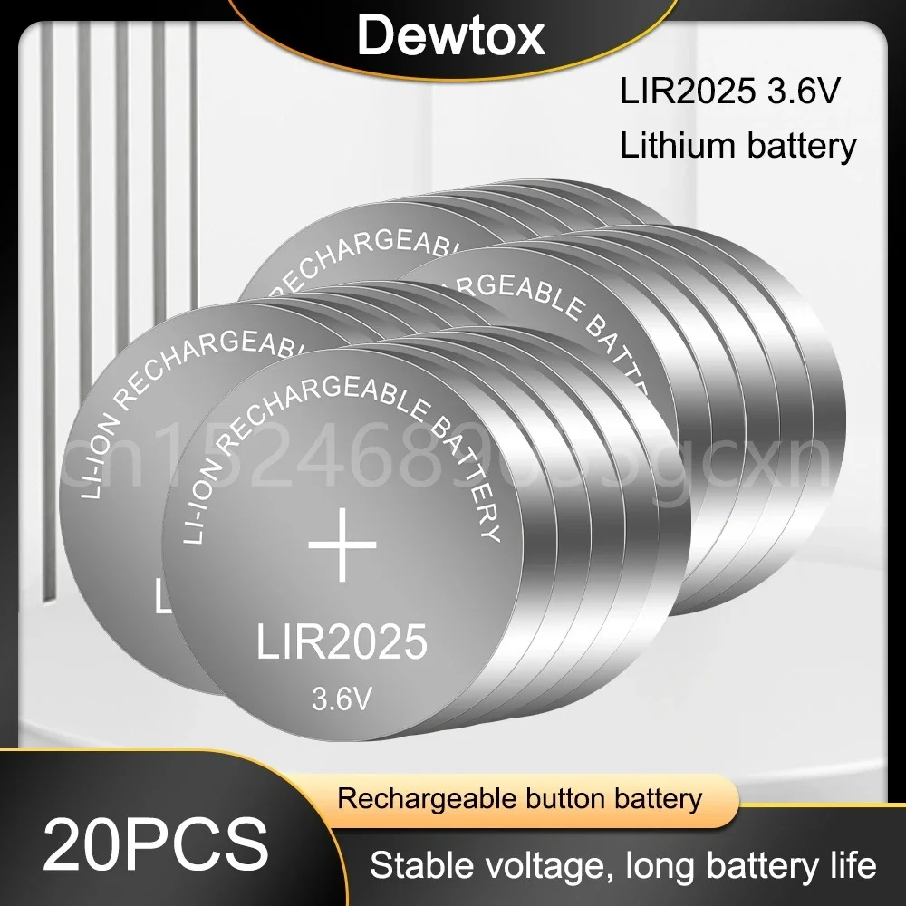 20PCS Rechargeable Battery LIR2025 3.6V Lithium Button Built-in Coin Cell Batteries Watch Cells LIR 2025 Replaces CR2025