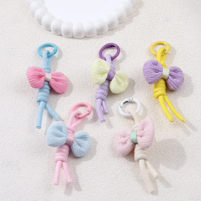 Romantic Versatile Multi-color Candy Color Simple Woven Rope Bow Keychain High-end Creative Style Mobile Phone Bag Keyring