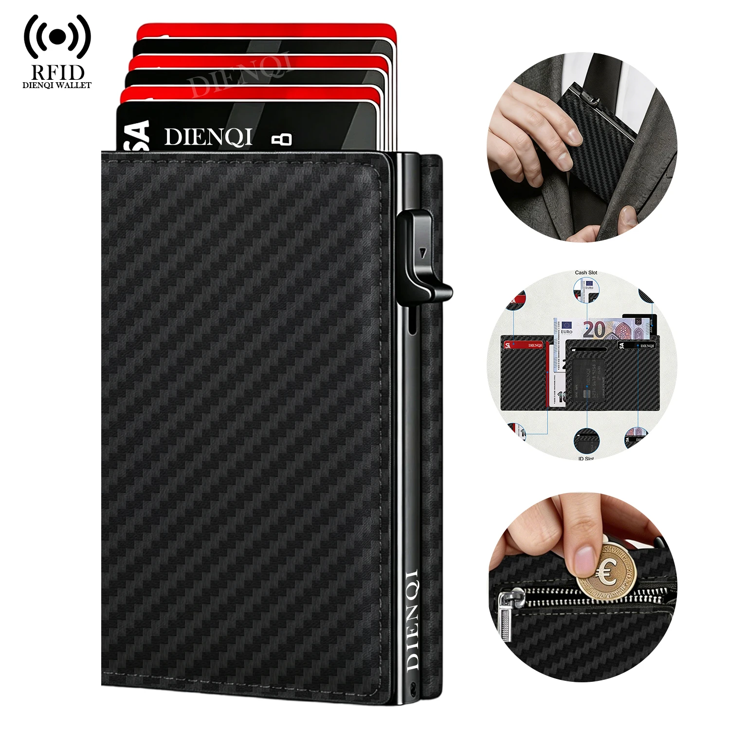 Anti-theft Credit Card Holder Men Wallets Rfid Id Bank Card Case Pop Up Minimalist Cardholder Money Bag Trifold Wallet for Men