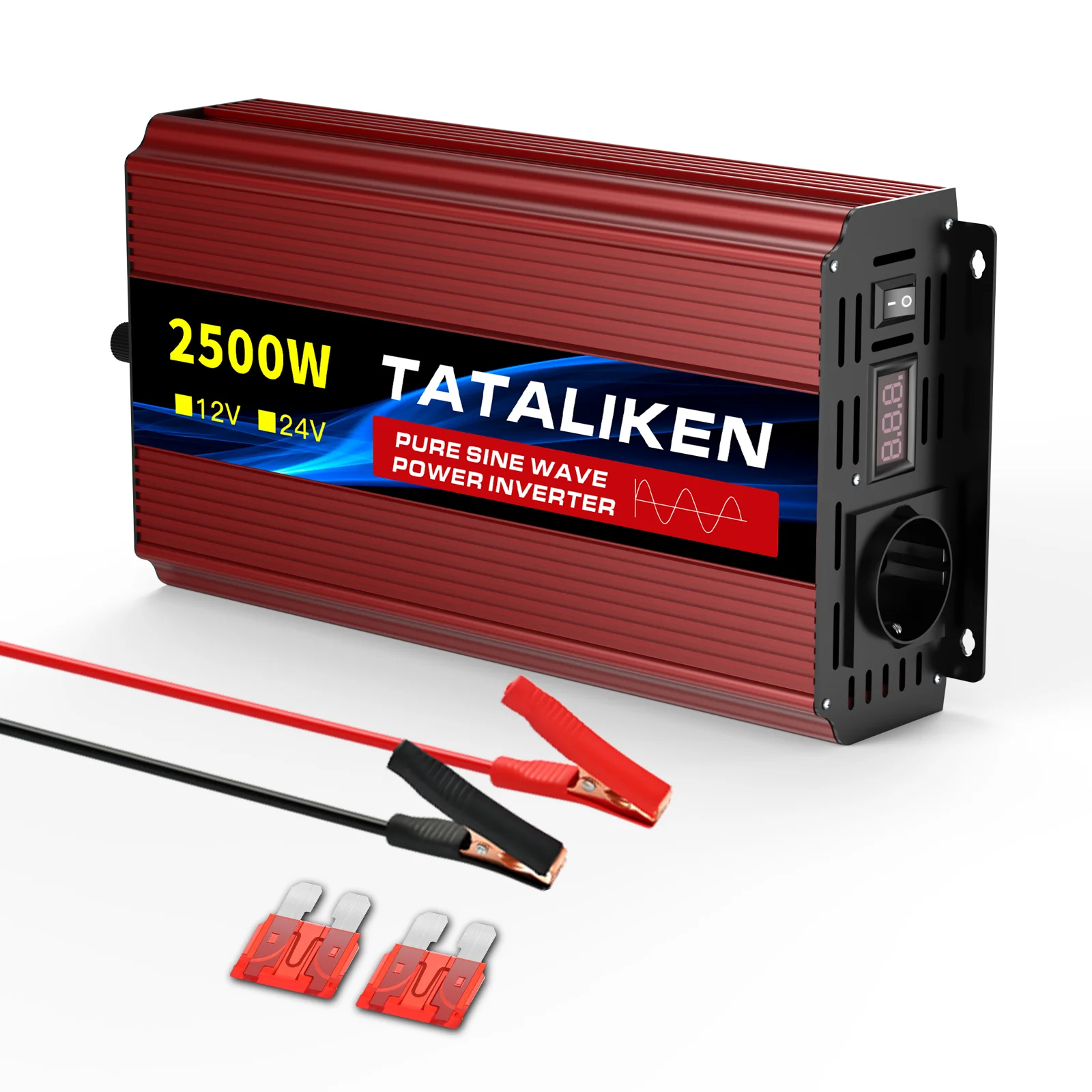 5000W Hochleistungs-Reiner-Sinus-Wechselrichter DC zu AC 220V 50Hz, 4 EU-Steckdosen, Digitales LCD-Display, Thermostatgesteuerter Lüfter für LKW