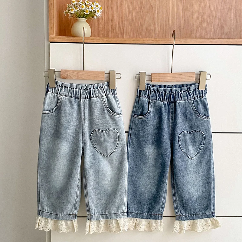 2-6 سنوات الفتيات الجينز طفل الفتيات القلب الجينز ربيع الخريف الفتيات سراويل جينز عادية الاطفال تمتد متوهج السراويل ملابس الأطفال #5