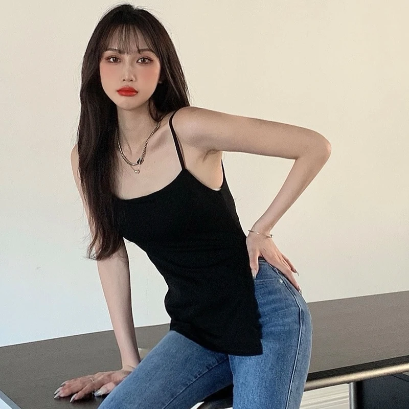 Nueva moda camisola con abertura lateral Irregular mujer chica 2025 verano sólido todo-fósforo sin mangas Sexy Tops