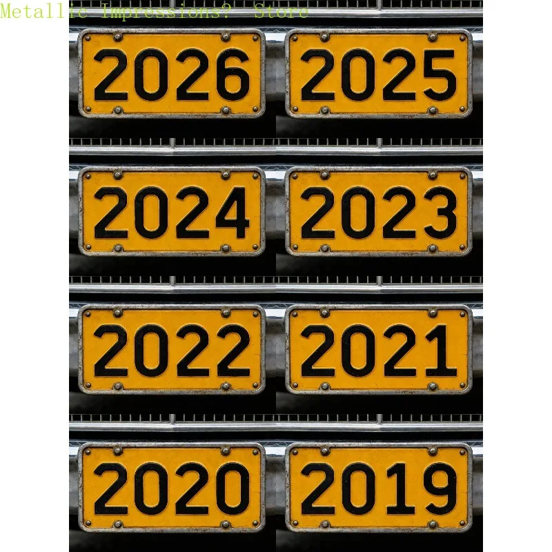 2026-2019 Number License Plate Metal Tin Sign Vintage Yellow Car Plate Wall Decor HD Print Aluminum Sign Weatherproof Bendable G
