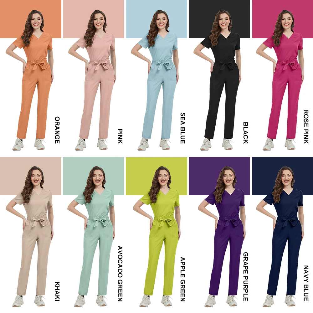 Venta al por mayor, Ropa de Trabajo de alta calidad, uniforme de Hospital para enfermeras, conjunto exfoliante para mujer, pantalones superiores de manga corta, conjuntos de uniformes médicos veterinarios