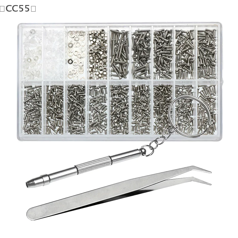 〔CC55〕Ultimate 18-in-1 Glasses Repair Screw Kit Precision Nose Pads, Spacer Caps Frameless Screws Eyeglass Adjustments Maint
