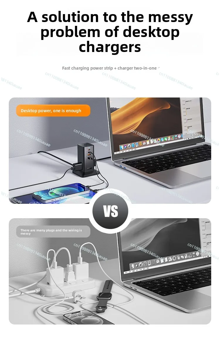 Fotografia 7: Tomada de Carregamento de Mesa 65W com Cabo Extensor USB, Cabo Mini Torre Plug