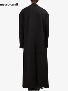 Men's Extra Long Wool Blend Overcoat 4 Mauroicardi Autumn Winter Extra Long Black Oversized Thick Warm Soft Wool & Blends Coat Men Double Breasted Korean Fashion 2023 4