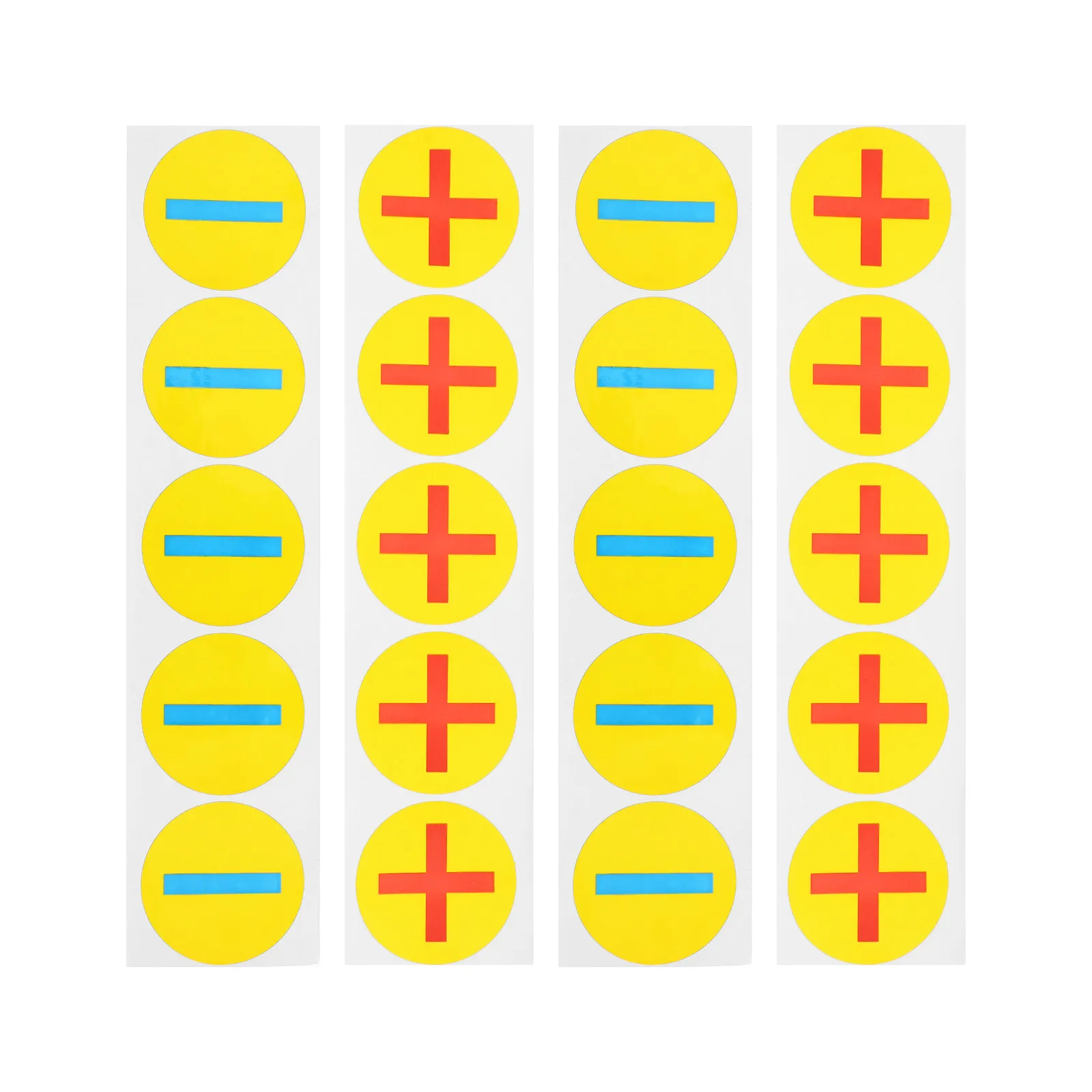 4 Sheets Self-Adhesive Battery Polarity Stickers Waterproof Tear-Resistant Round Electrode Signs for Electrical Machines