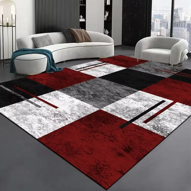 Geometric Modern carpets for living room Red Black Creativity Rugs Sofa Chair Beside Mat Light Luxury Rugs for Bedroom tapete