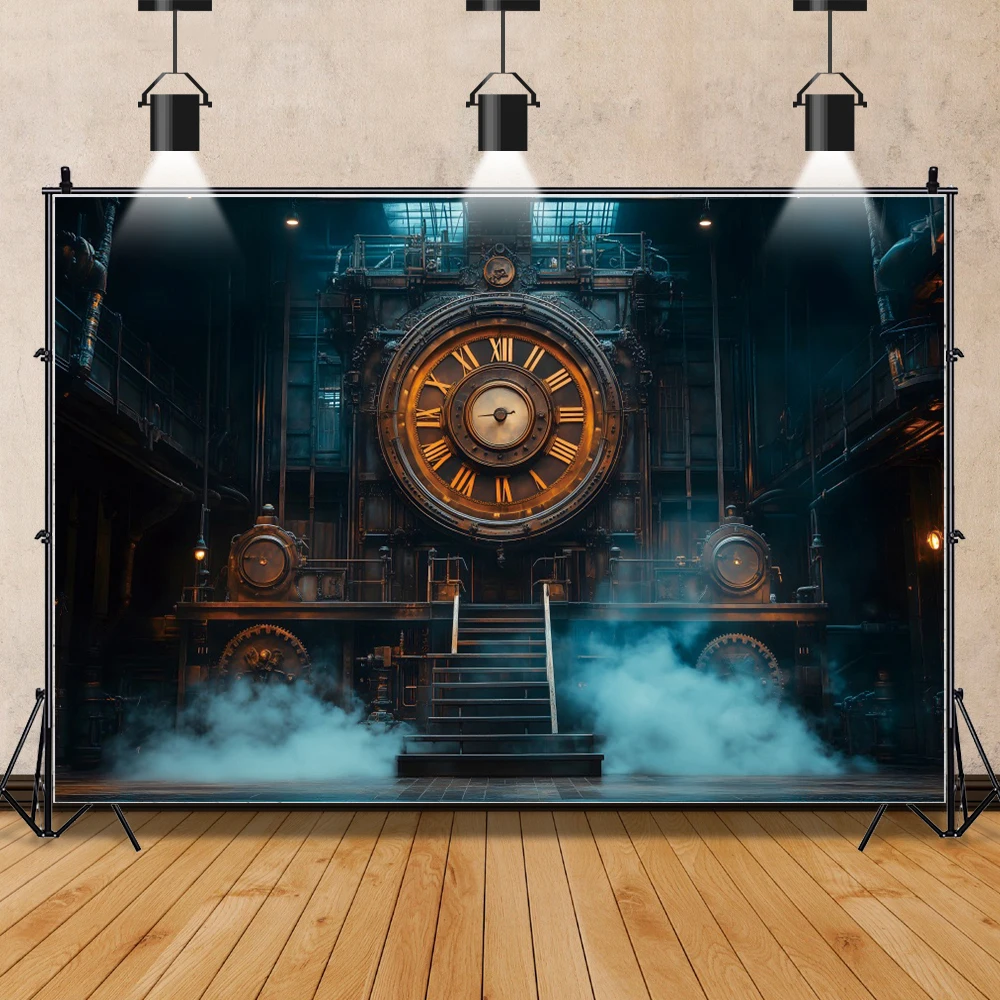 Steampunk Clock Gear Photography Background Children Birthday Party Vintage Industrial Theme Backdrop Banner Photo Booth Props