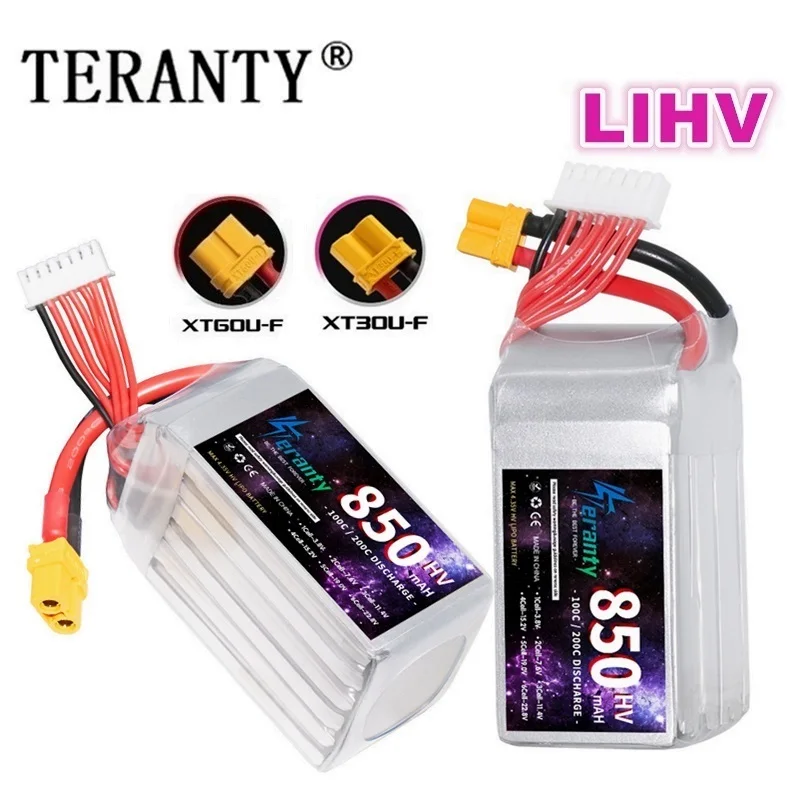 TERANTY 6S 22.8V 850mAh HV Lipo Battery For FPV Drone RC Helicopter Quadcopter 6S LiHV 100C With XT30 XT60 Connector