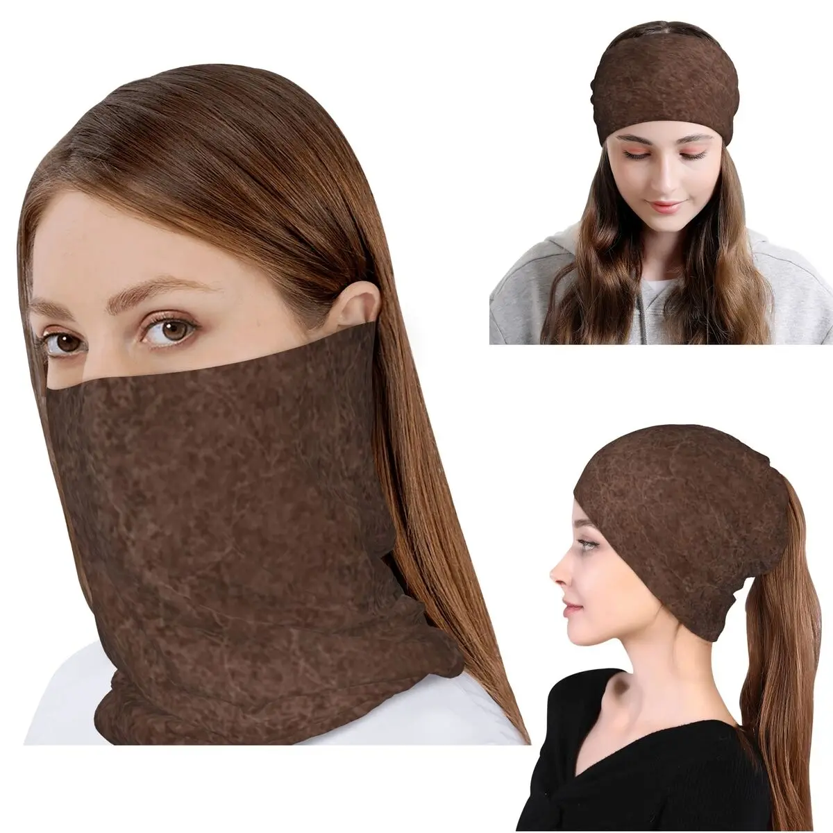 

Brown Leather Textures Pattern Bandana Neck Cover Wrap Mask Scarf Multifunction Balaclava Beanies Hat for Men Women Adult Winter