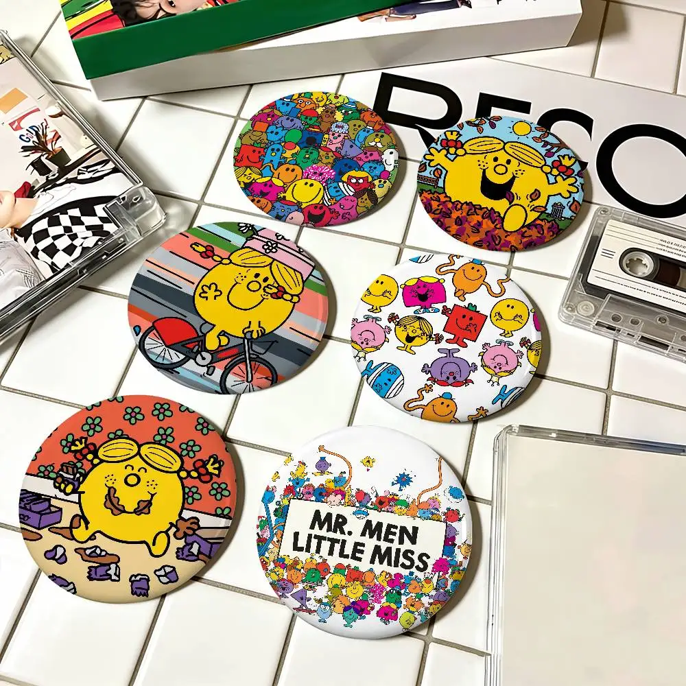 Mr. M-Men Cute L-Little Miss Anime Round Laser Badge Cartoon Brooch Clothes Backpack Accessories Lapel
