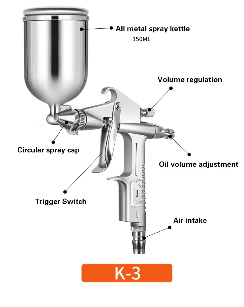 Fine Mini Repair Gun K3, H2000 Model With Caliber Of 0.5/0.8/1.0mm Suitable For Small Area Repair Of Furniture Automotive