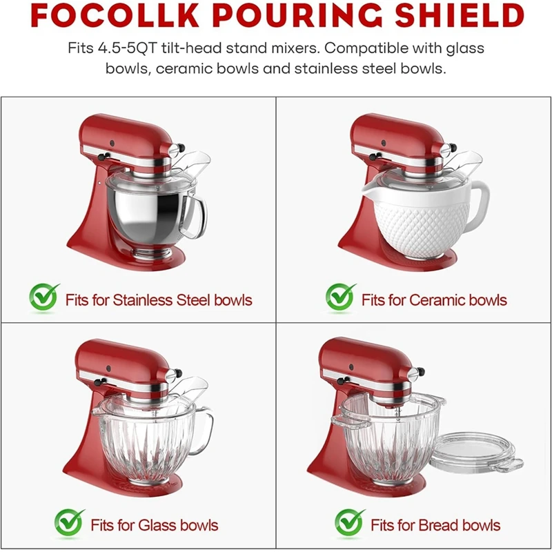 Pouring Shield Flex Edge Beater Paddle For Kitchenaid 4.5-5QT Mixer Bowl For Kitchenaid Stand Mixer Attachments