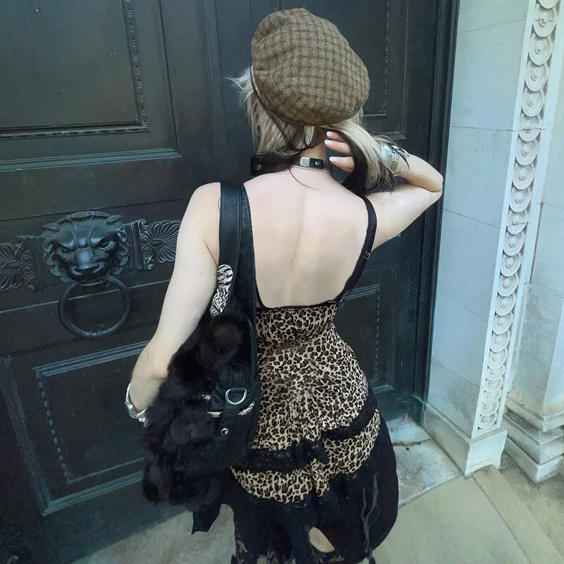 

Dark Style Irregular Lace, Leopard Print Suspender, Personalized Trendy And Spicy Women's Top