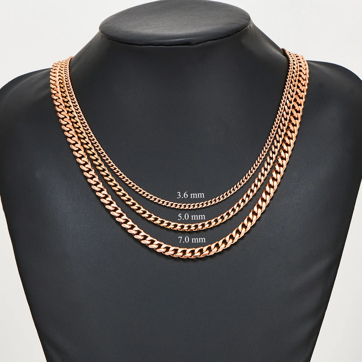 3.6mm/5mm/7mm/ Rose Color Stainless Steel Cuban Link Chains Classic Women Girl Curb Necklace 14 to 30 Inches