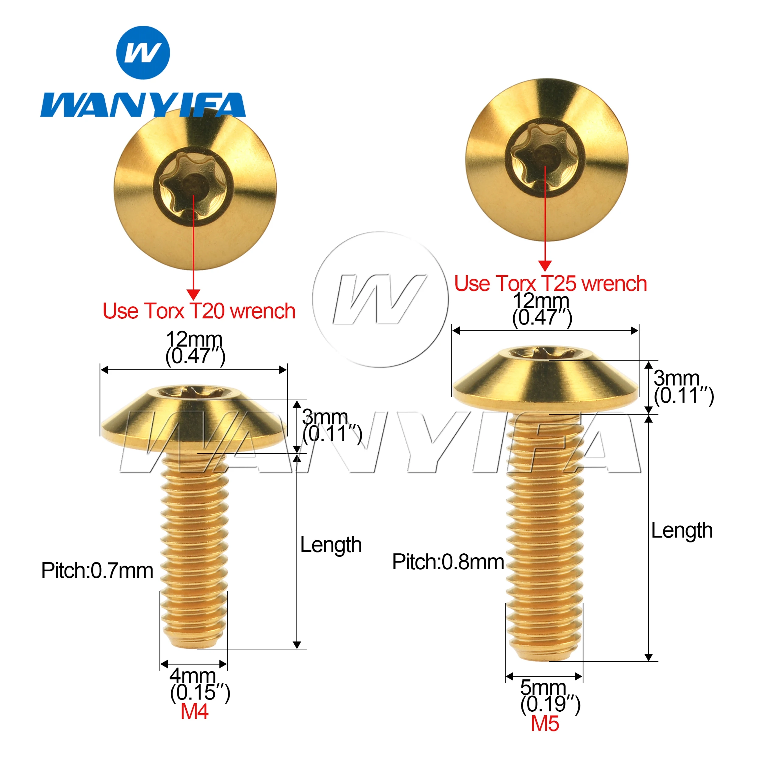Wanyifa Titanium M4 M5x10 12 15 20 25mm Button Torx Head Bolt for Motorcycle Shell Screw