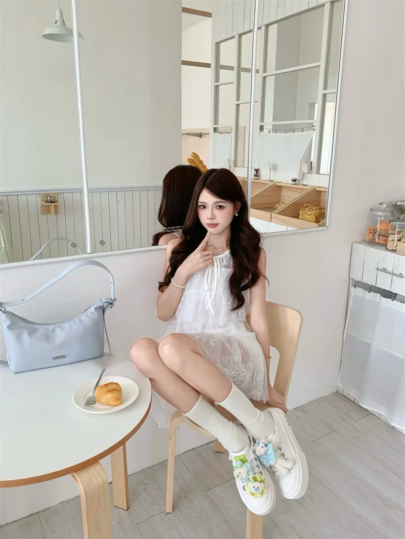 

Sweet Heavy Embroidery Lace Sleeveless Vest And Skirt Two-Piece Set for Women High Waist A-Line Summer Fashion Ensemble